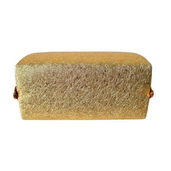 Vintage Gold Lame Pillbox Purse Rhinstone Clasp - Picture 7 of 7